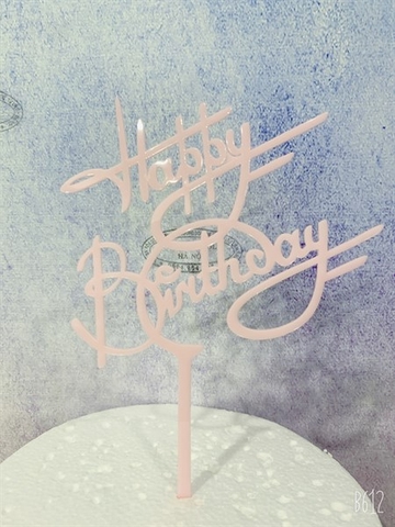 Topper mica HPBD chữ D uốn HỒNG LÌ