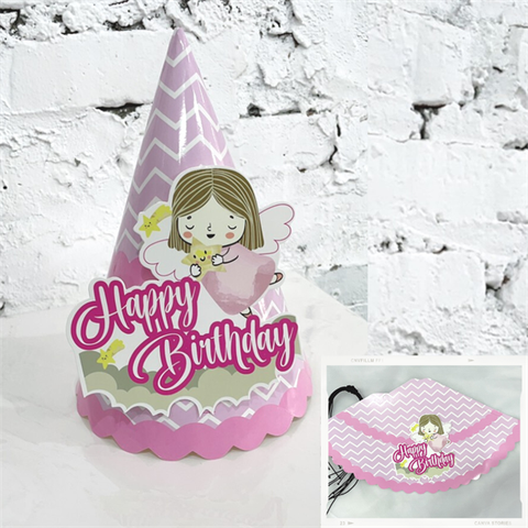 Mũ sinh nhật giấy-hpbd thiên thần hồng(10 mũ)