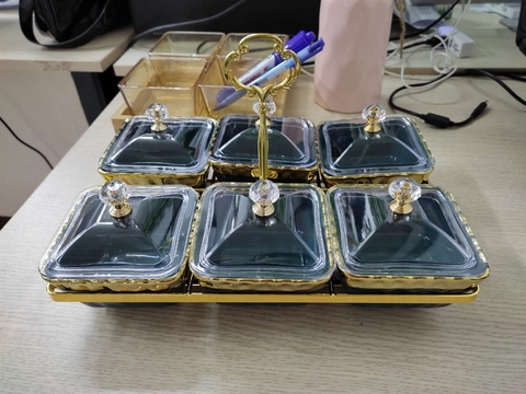 Khay mứt chữ nhật 6 ô Xanh cổ Vịt
