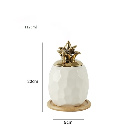 Lọ quả dứa vân tổ ong có đế gỗ 20*9cm - TRẮNG