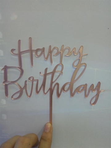 Topper mica HPBD nét nhỏ màu hồng