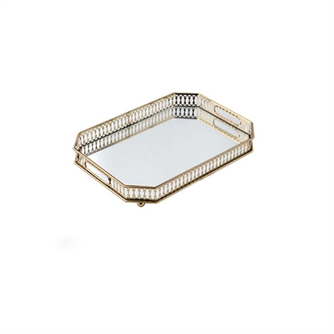 Khay gương lục giác họa tiết Châu âu size đại 35*25*4.5cm (có tay cầm)