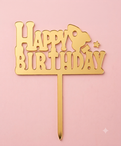 Topper mica HPBD chữ đậm tên lửa vàng