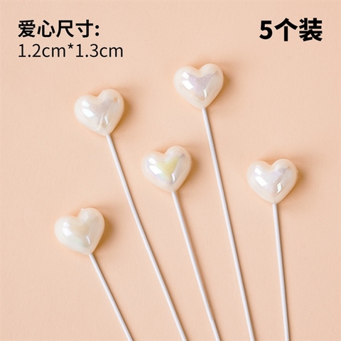 Sét 5 tim ĐÁ màu TRẮNG ngọc trai BÓNG