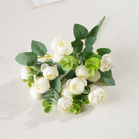 Cành hoa hồng trà 30cm (5 nhánh) - TRẮNG KEM