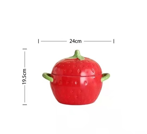 Âu dâu tây hai quai có nắp KT 19,5*24cm