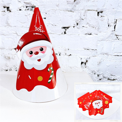 Set 10 mũ giấy nền ĐỎ cán bóng MC ÔNG GIÀ TUYẾT oh my deer