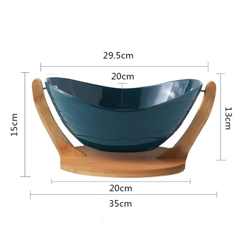 Khay hoa quả XANH đế gỗ dáng võng size trung