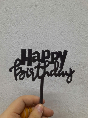 Topper mica Set 10 que HPBD Chữ IN chữ THƯỜNG ĐEN