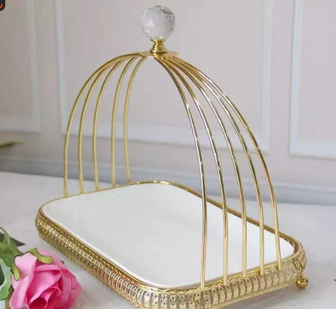 Cakestand lồng chim 1 tầng đĩa sứ CHỮ NHẬT