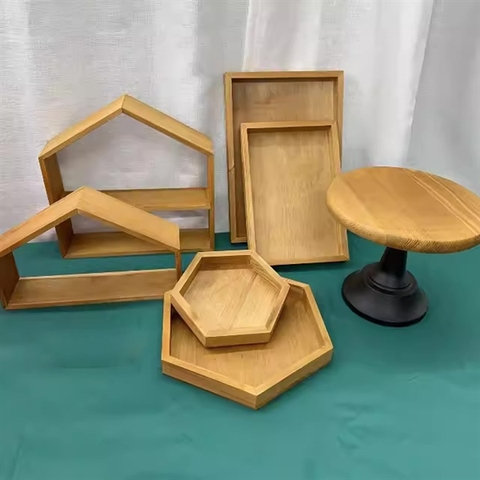 Sét bàn tiệc trưng bày bánh ngọt gỗ NÂU NHẠT 7 chi tiết