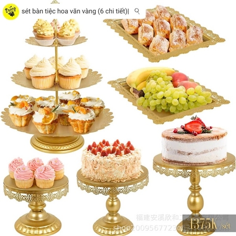 Sét bàn tiệc hoa văn vàng (6 chi tiết)