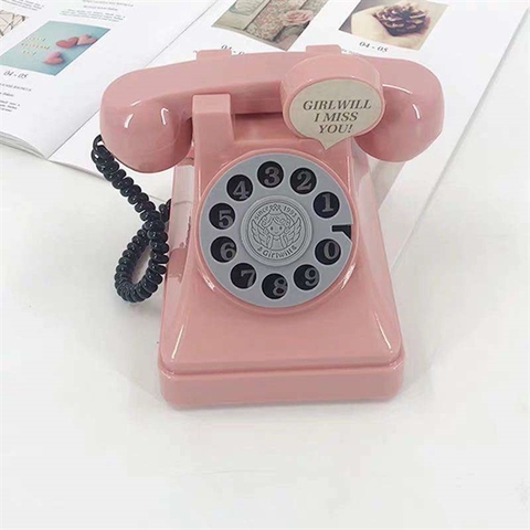 Điện thoại quay số decor màu HỒNG 15*12cm