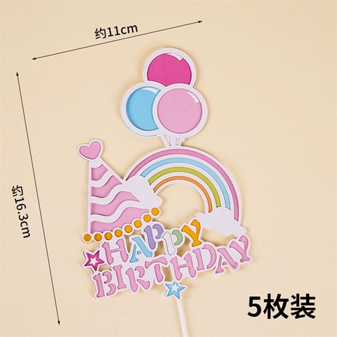 SET 10 Que cắm 2 lớp HPBD CẦU VỒNG + CHÙM BÓNG MŨ SINH NHẬT HỒNG