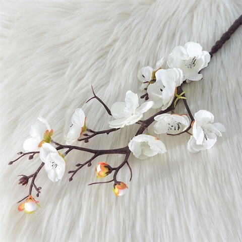 Cành hoa đào nhựa màu trắng 50cm