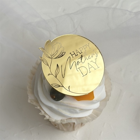 Set 5 TAG Topper mica tròn Happy MOTHER day VÀNG