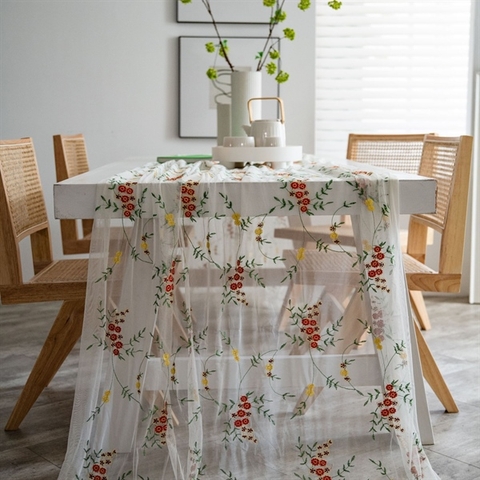 Vải ren hoa đỏ lá xanh 150*180cm