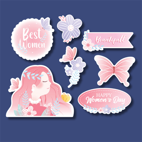 Set que giấy 20-10 PN CÔ GÁI TÓC HỒNG bướm hồng hoa tím (combo2)