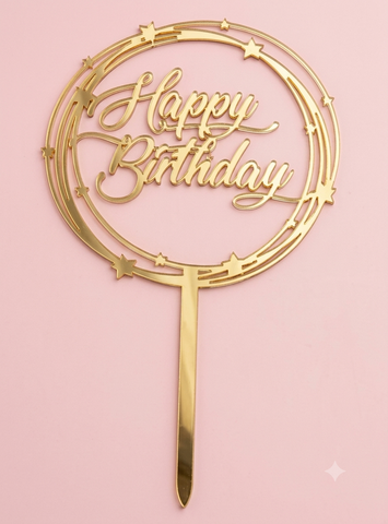 Topper mica HPBD 3 vòng sao vàng