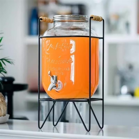 Bình thuỷ tinh khung sắt 4L (vòi INOX)