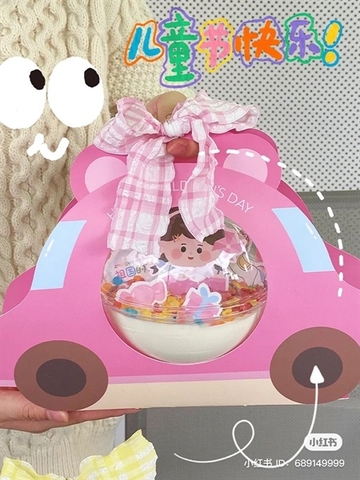 Set 5 hộp cầu đựng bánh có quai xách hình Ô TÔ HỒNG