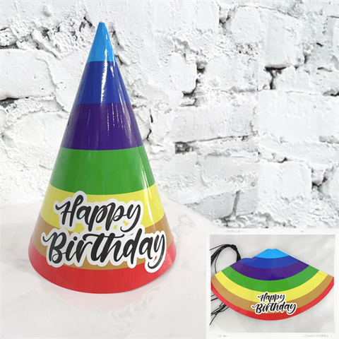 Mũ sinh nhật giấy-hpbd 7 sắc cầu vồng Bóng (10 mũ)