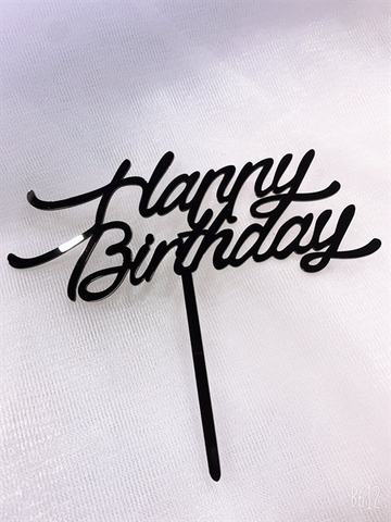 Topper mica HPBD chữ nghiêng ĐEN