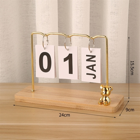 Lịch treo lật số khung sắt kèm gấu 24*15,5*9cm - NÂU