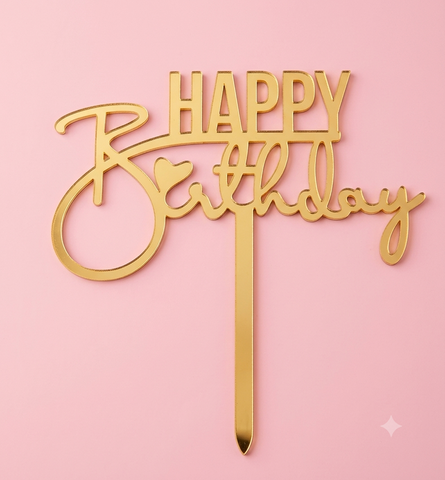 Topper mica HPBD chữ B uốn gạch chân vàng
