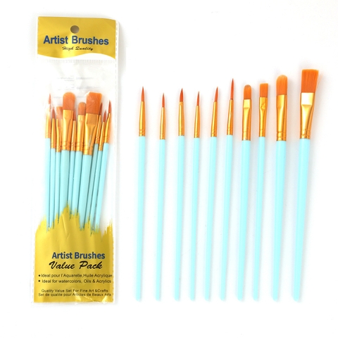 Set 10 chiếc cọ vẽ các size màu XANH