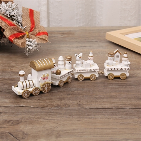 Trang trí đoàn tàu noel TRẮNG size TO 21*5cm (gỗ)