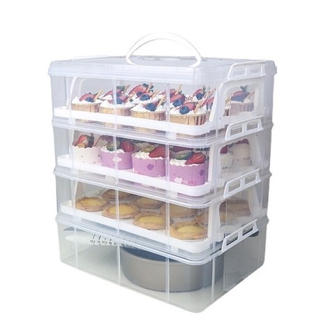 Hộp đựng bánh 4 tầng PVC trắng 36*26*40cm