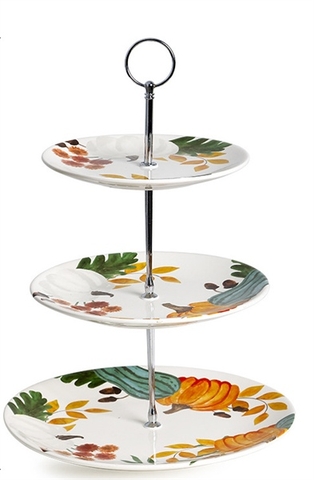 Set Bí Ngô Âu Mỹ: Khay hoa quả sứ 3 tầng 37Cm 18.5*21.5*26.5cm