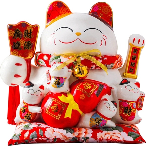 Ông Mèo thần tài size đại 36cm ôm bình Tài Phúc