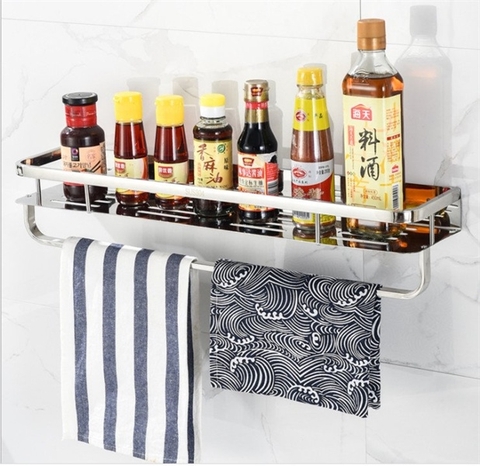 Kệ inox treo tường đa năng kèm giá treo khăn 40cm