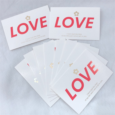 Set 10c Tag HCN Love đỏ chữ ép nhũ vàng (6*9cm) SALE