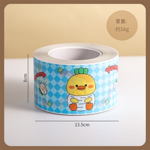 Mica cuộn bánh CUTE gà con YUMMY nền xanh dương đậm