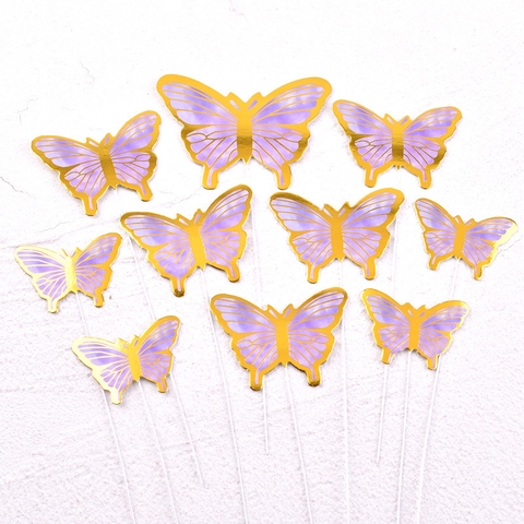 Que cắm 10 bướm tím to nhỏ giấy MỚI