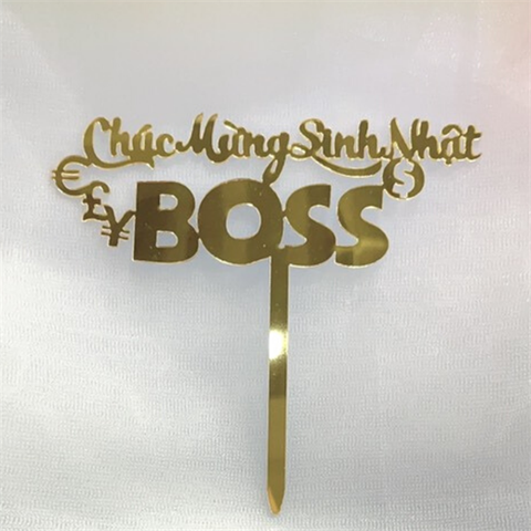 Topper mica chức mừng sinh nhật BOSS vàng