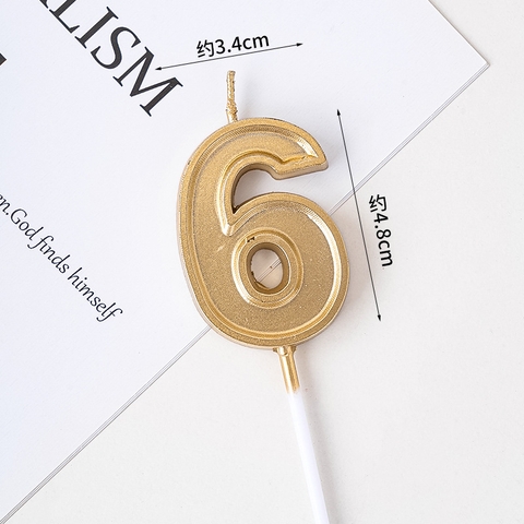Nến số 6 to màu vàng đồng (set 10 số)