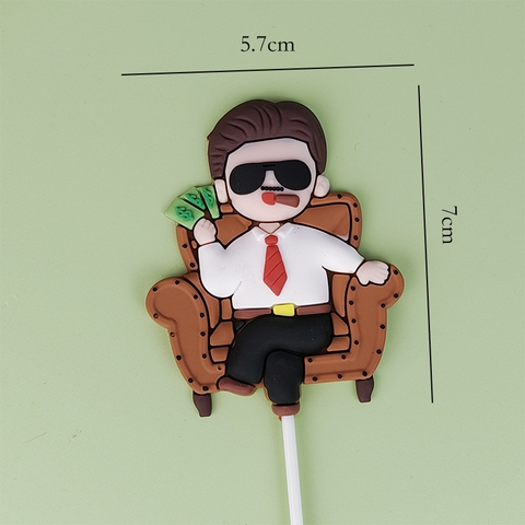 Kute BOSS áo trắng đeo kính ngồi ghế cầm tiền $ xanh NHỰA DẺO