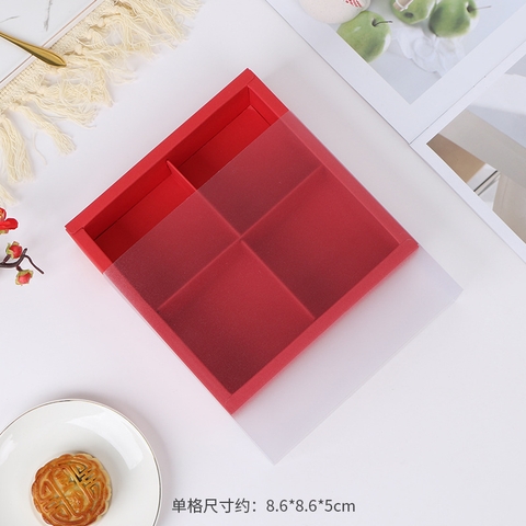 Hộp kính mờ 4 bánh đỏ (14.6*14.6*5cm)-80g