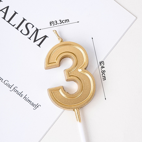 Nến số 3 to màu vàng đồng ( set 10 số )