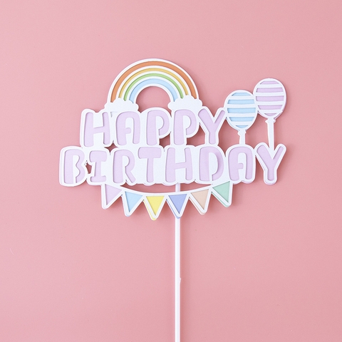 Que cắm 2 lớp HPBD HỒNG cầu vồng dải cờ 2 quả bóng