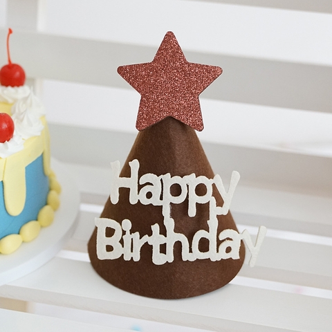 Mũ sinh nhật vải cho bé màu NÂU ĐẬM sao nâu (12*14cm)