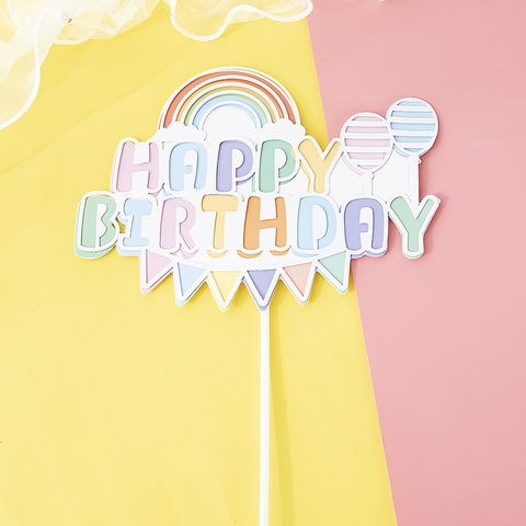 Que cắm 2 lớp HPBD sắc màu cầu vồng dải cờ 2 quả bóng