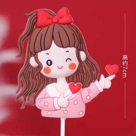 Que kute nhựa bé gái áo hồng nơ đỏ trái tim