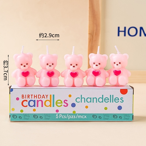 Set nến 5 gấu ôm tim MÀU HỒNG