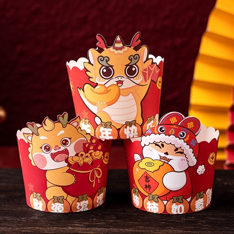 Cốc Cupcake nướng TẾT mix màu ĐỎ lốc 50c