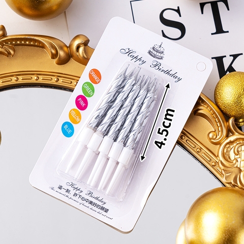 Nến sinh nhật ngắn vỉ 10 cây màu bạc